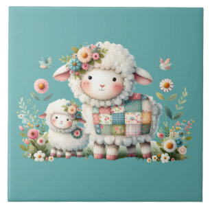 Carreau Agneaux mignons aux accents floraux et patchwork