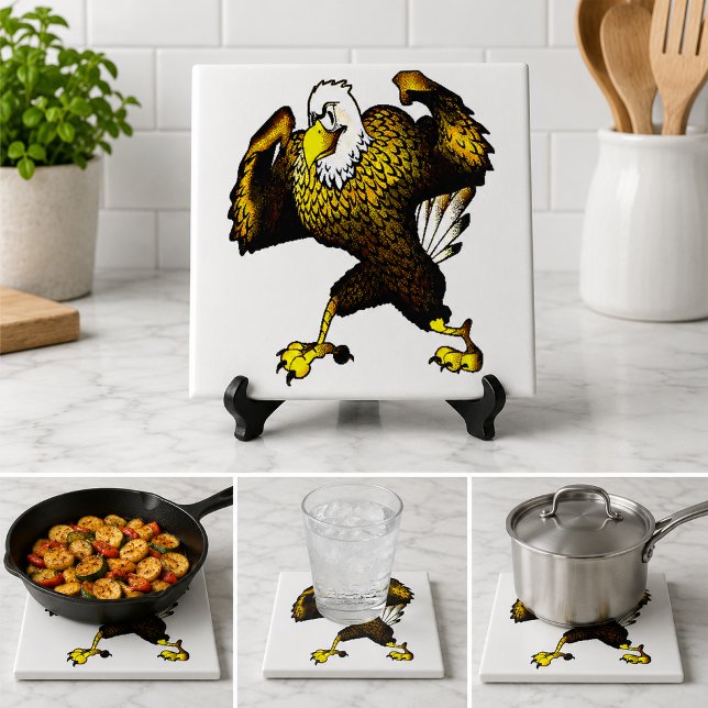 Carreau Aigle chauve de combat de dessin animé Décor Cuisi (Cartoon Fighting Bald Eagle Bird Decor Kitchen Ceramic Tile)