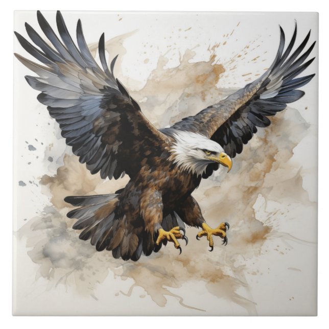Carreau Aigle Majestic en vol, Aquarelle (Devant)