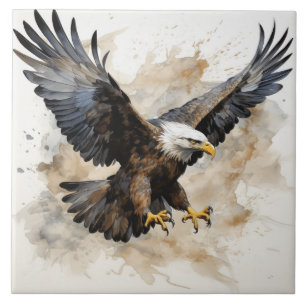 Carreau Aigle royal chauve en vol, aquarelle