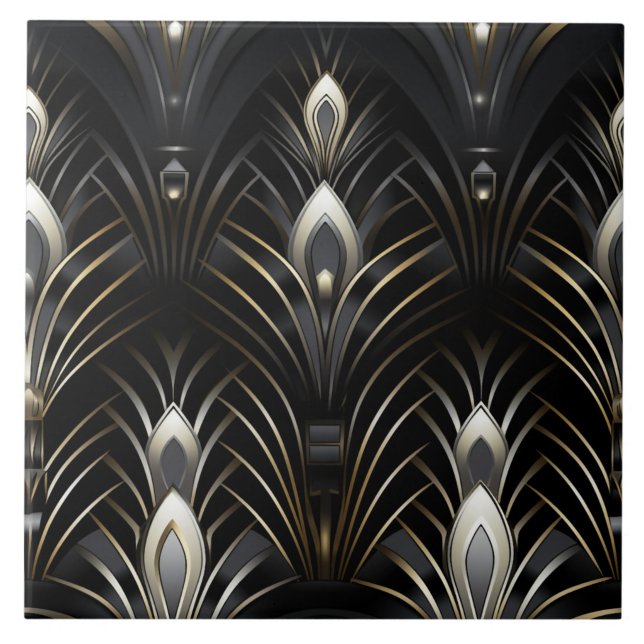 Carreau Ailes Art Déco, blanches et dorées (The complete ceramic tile design. Tiles sold individually.)
