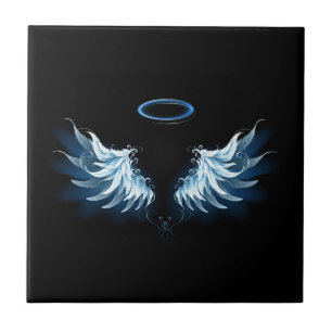 Carreau Ailes d'ange lumineuses bleues sur fond noir