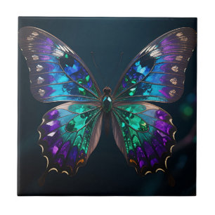 Carreau Ailes de papillon en joyaux bleu violet iridescent