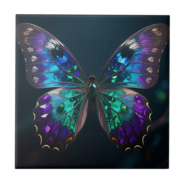 Carreau Ailes de papillon en joyaux bleu violet iridescent (Devant)