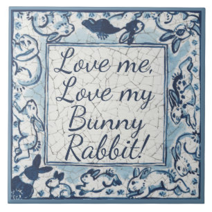 Carreau Aimez-moi, Aimez mon lapin Delft Blue White Dedham