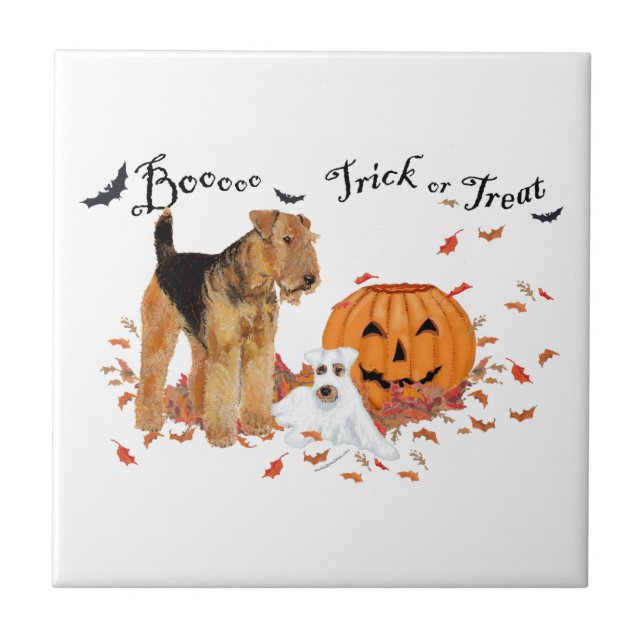 Carreau Airedale Terrier Halloween (Devant)