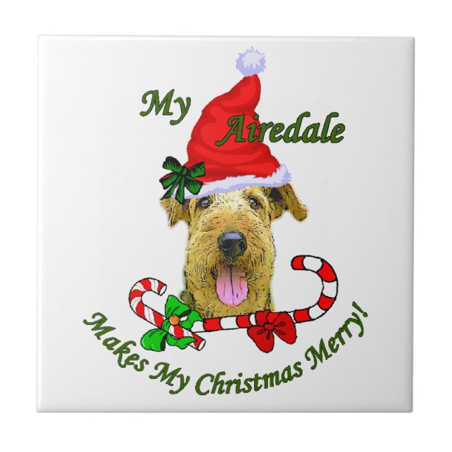 Carreau Airedale Terrier Joyeux Noël (Devant)