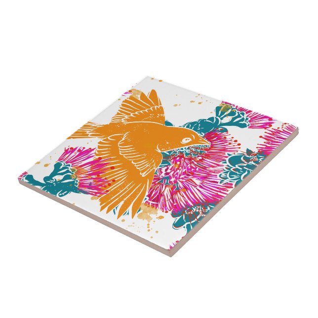 Carreau Akepa et Lehua Hawaiian motif Coussin (Côté)