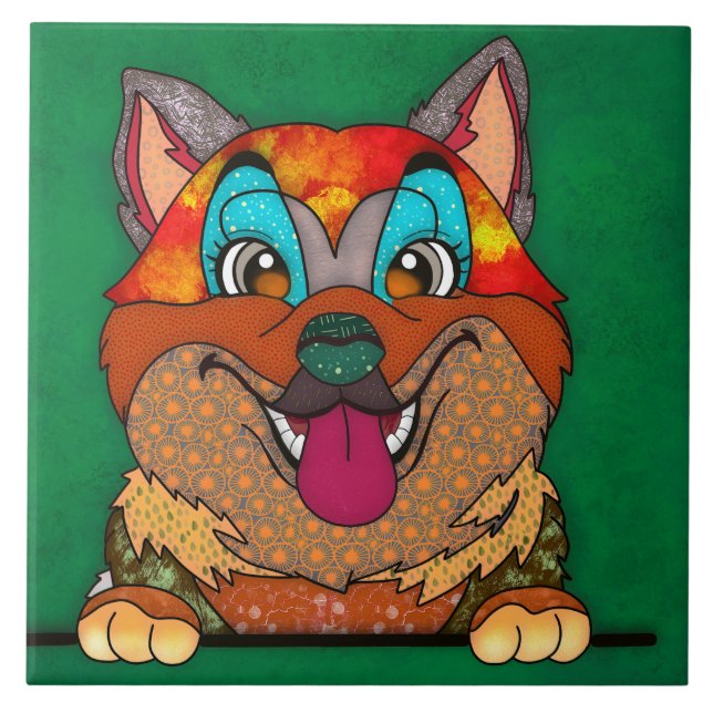 Carreau Akita laide chien visage céramique (Devant)