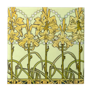 Carreau Alfonse Mucha Art Nouveau Lily motif floral