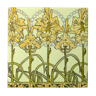 Carreau Alfonse Mucha Art Nouveau Lys classique motif