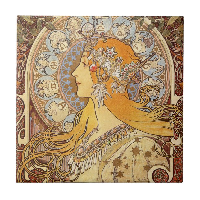 Carreau Alfonse Mucha Zodiac Art nouveau femme (Devant)