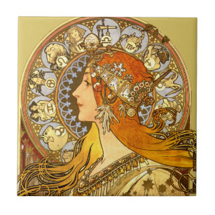 Carreau Alfonse Mucha Zodiac Art nouveau femme