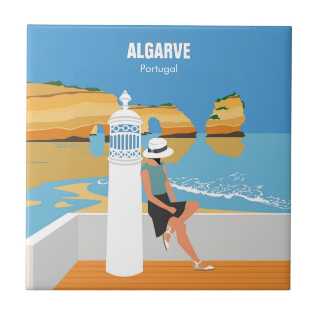 Carreau Algarve plage fille voyage vintage style (Devant)