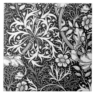 Carreau Algue de Nouveau d'art florale, noir et blanc