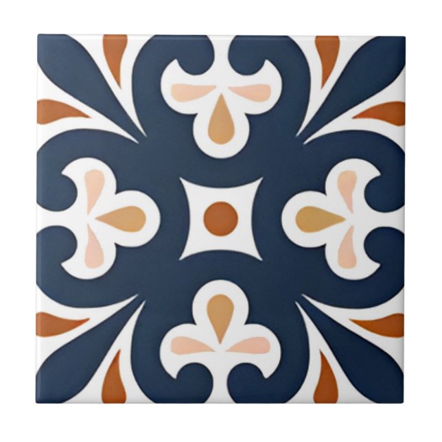 Carreau Alhambra tuiles bleu orange fleur motif (Devant)