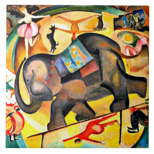 Carreau Alice Bailly - L'éléphant, peinture d'art, (Devant)
