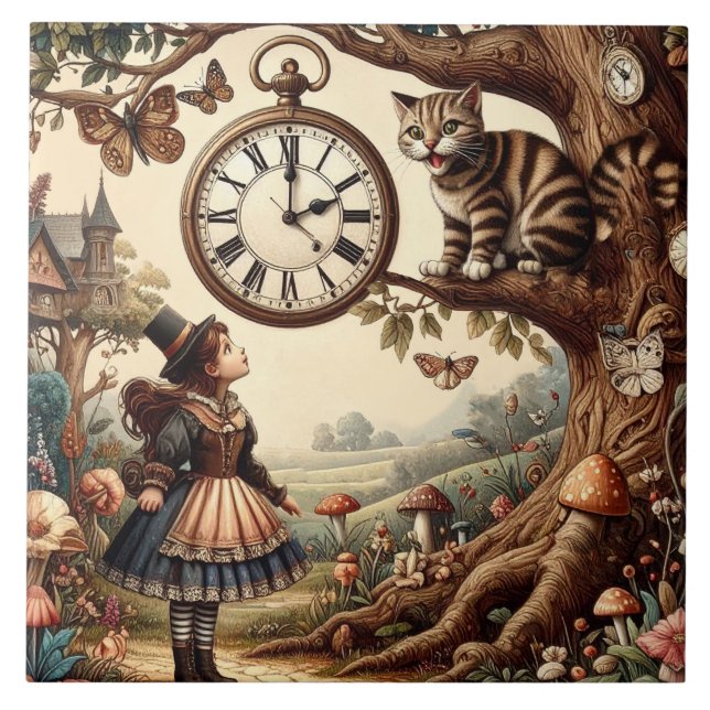 Carreau Alice & Chat du Cheshire : Fantaisie Merveilleuse  (Devant)