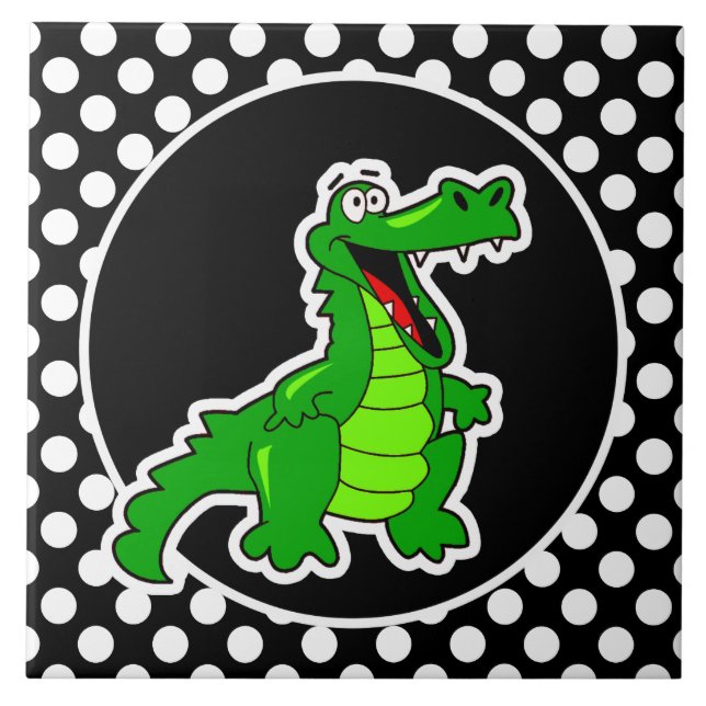Carreau Alligator sur les Pois noirs et blancs (Devant)