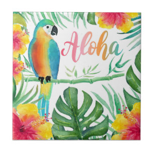 Carreau Aloha Tropical Parrot Hibiscus Palm