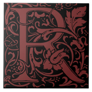 Carreau Alphabet Art nouveau lettre feuille R de William M