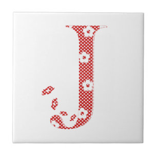 Carreau alphabet de fleurs J (rouge et points)l