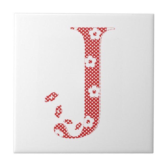 Carreau alphabet de fleurs J (rouge et points)l (Devant)