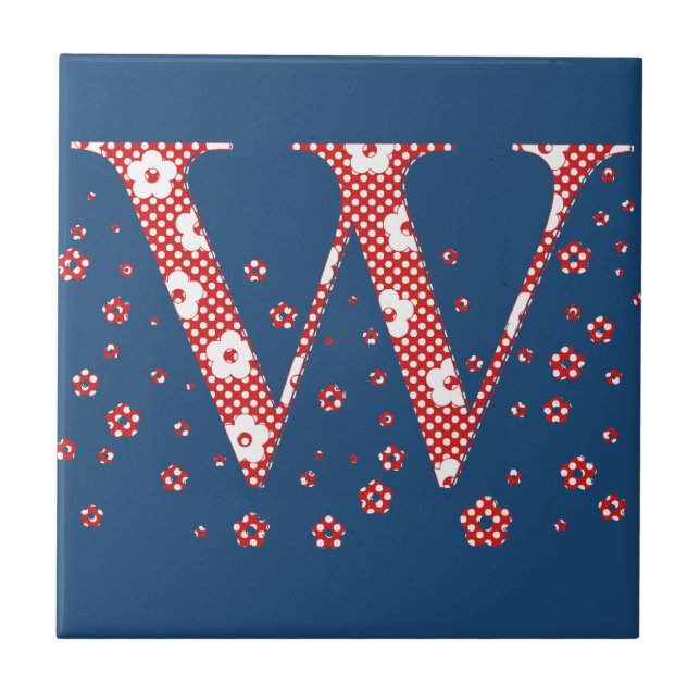 Carreau alphabet fleuri W (rouge et points) (Devant)