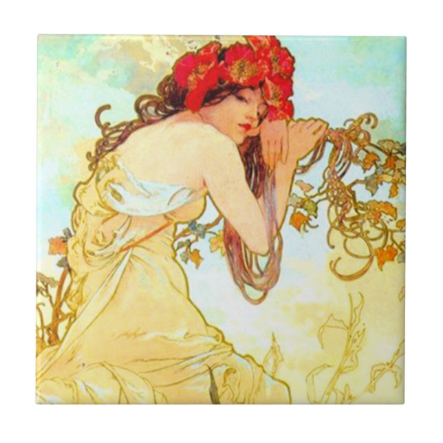 Carreau Alphonse Mucha Art Nouveau Été (Devant)