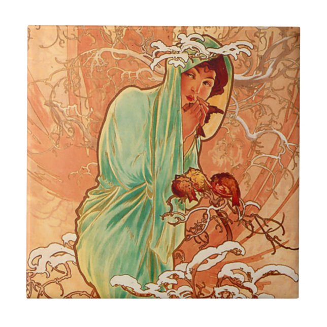 Carreau Alphonse Mucha Art Nouveau Hiver (Devant)