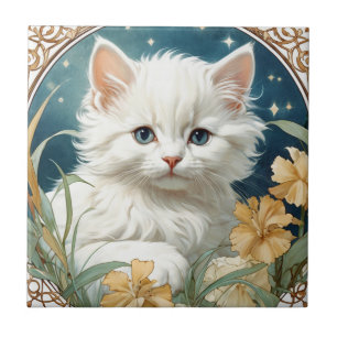 Carreau Alphonse Mucha Art Nouveau Kitten