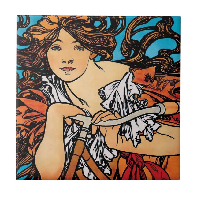 Carreau Alphonse Mucha - Cycles Perfecta Art nouveau rétro (Devant)