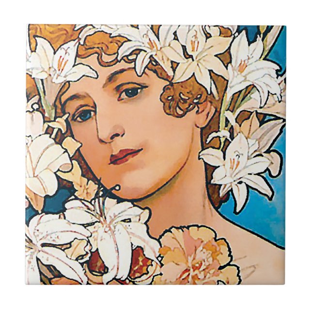 Carreau Alphonse Mucha - Fleur - Art Nouveau Rétro (Devant)