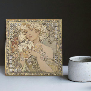 Carreau Alphonse Mucha Fleurs Art Nouveau Vintage