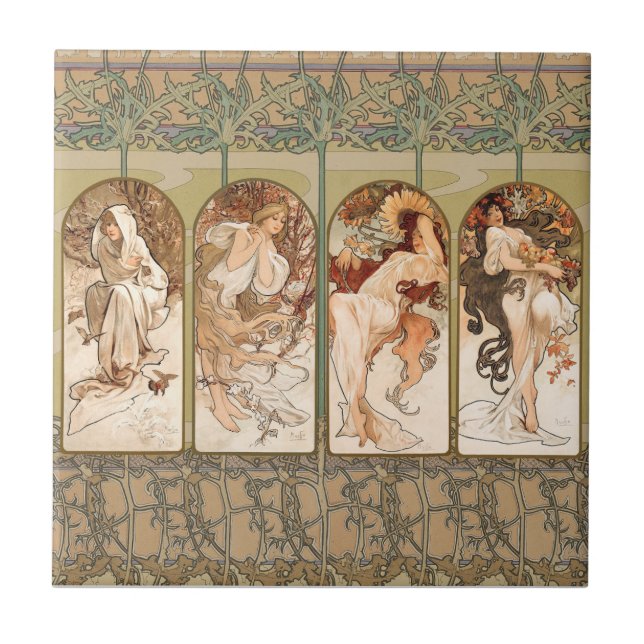 Carreau Alphonse Mucha Four Seasons 1897 Art Nouveau Panel (Devant)