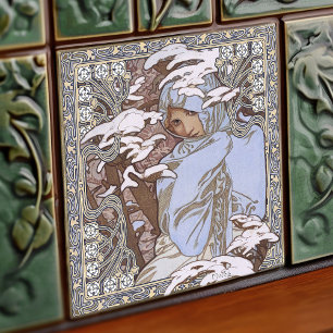 Carreau Alphonse Mucha Hiver 4Saisons Art Nouveau Vintage