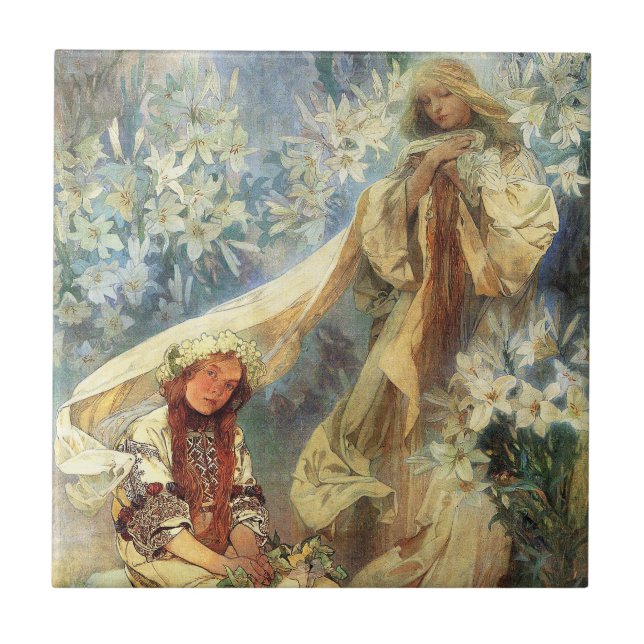 Carreau Alphonse Mucha Madonna de la tuile de lis (Devant)