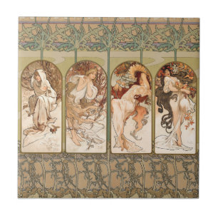 Carreau Alphonse Mucha Quatre Saisons Panneau Art nouveau 