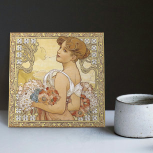 Carreau Alphonse Mucha Saisons d'Été Art Nouveau Vintage