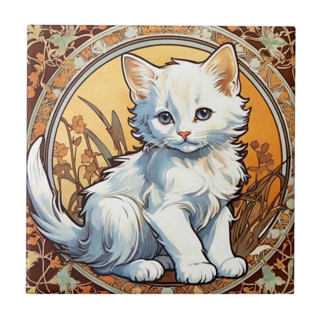Carreau Alphonse Mucha Style Chat (Devant)