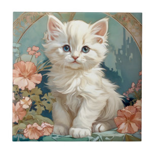 Carreau Alphonse Mucha Style Chat blanc