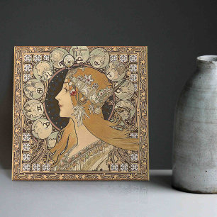 Carreau Alphonse Mucha ZODIAC 1896 Art Nouveau Vintage