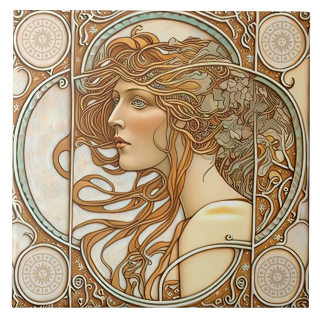 Carreau Alphonse Mucha Zodiac Décor Mur Art Nouveau Ceram (Devant)