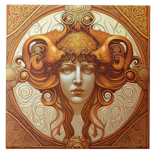 Carreau Alphonse Mucha Zodiac Décor Mur Art Nouveau Ceram