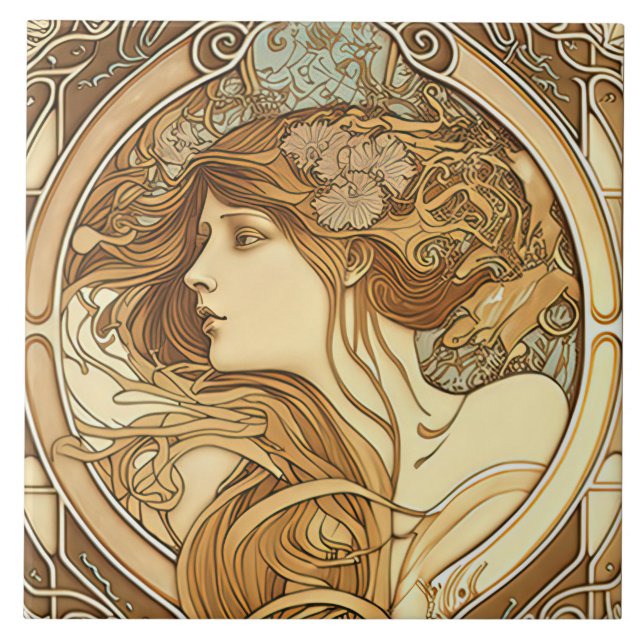 Carreau Alphonse Mucha Zodiac Décor Mur Art Nouveau Ceram (Devant)