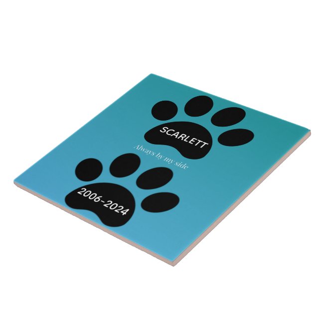 Carreau Always By My Side Teal Blue Paw Print Tribute (Côté)