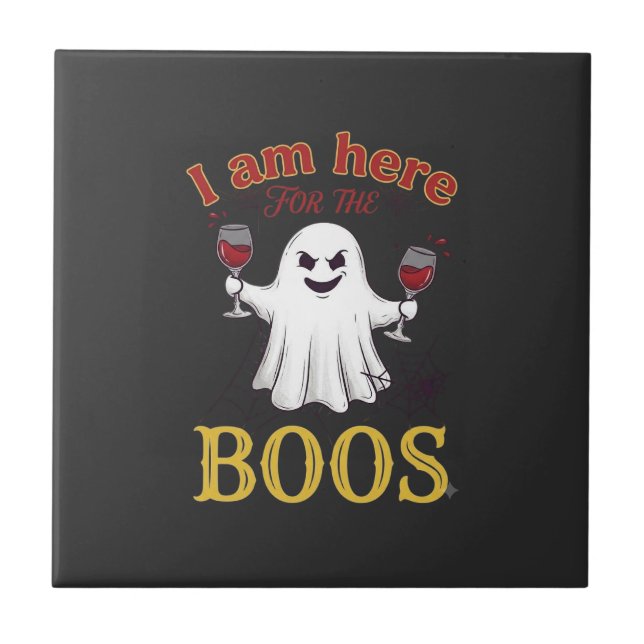 Carreau Am Here Boos Halloween Ghost Verres à Vin Araignée (Devant)