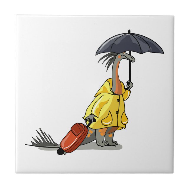 Carreau Amargasaurus Portant Un Parapluie Et Une Valise. (Devant)