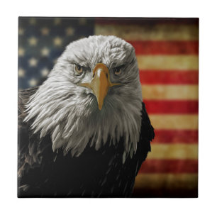 Carreau American Bald Eagle on Grunge Flag
