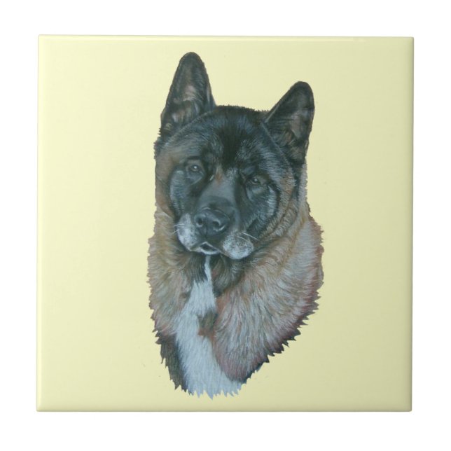 Carreau American black face akita chien portrait tuile (Devant)